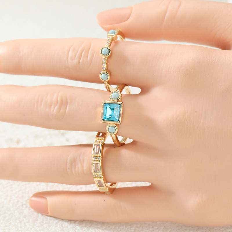 3pcs Luxurious Stackable Ring Set with Navy Blue & Turquoise CZ